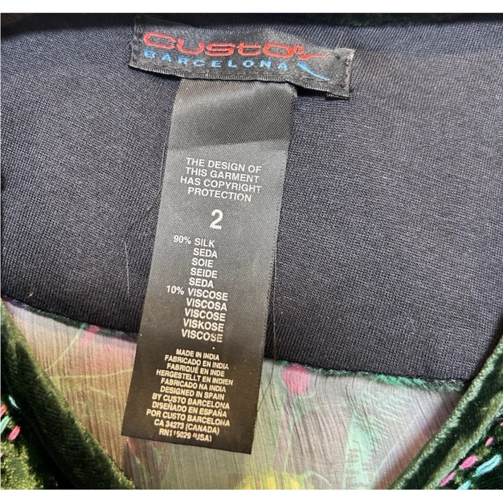 Vintage Custo Barcelona Silk Tunic Top Size 2 or S Burnt Velvet Peacock Sheer - Picture 4 of 4